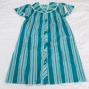 Summer Robe Blue Green Striped Snap Front Duster Size Large